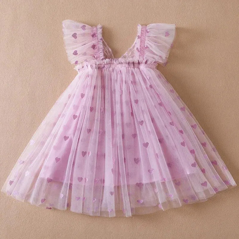 Girls Mesh Heart Dress with Wings