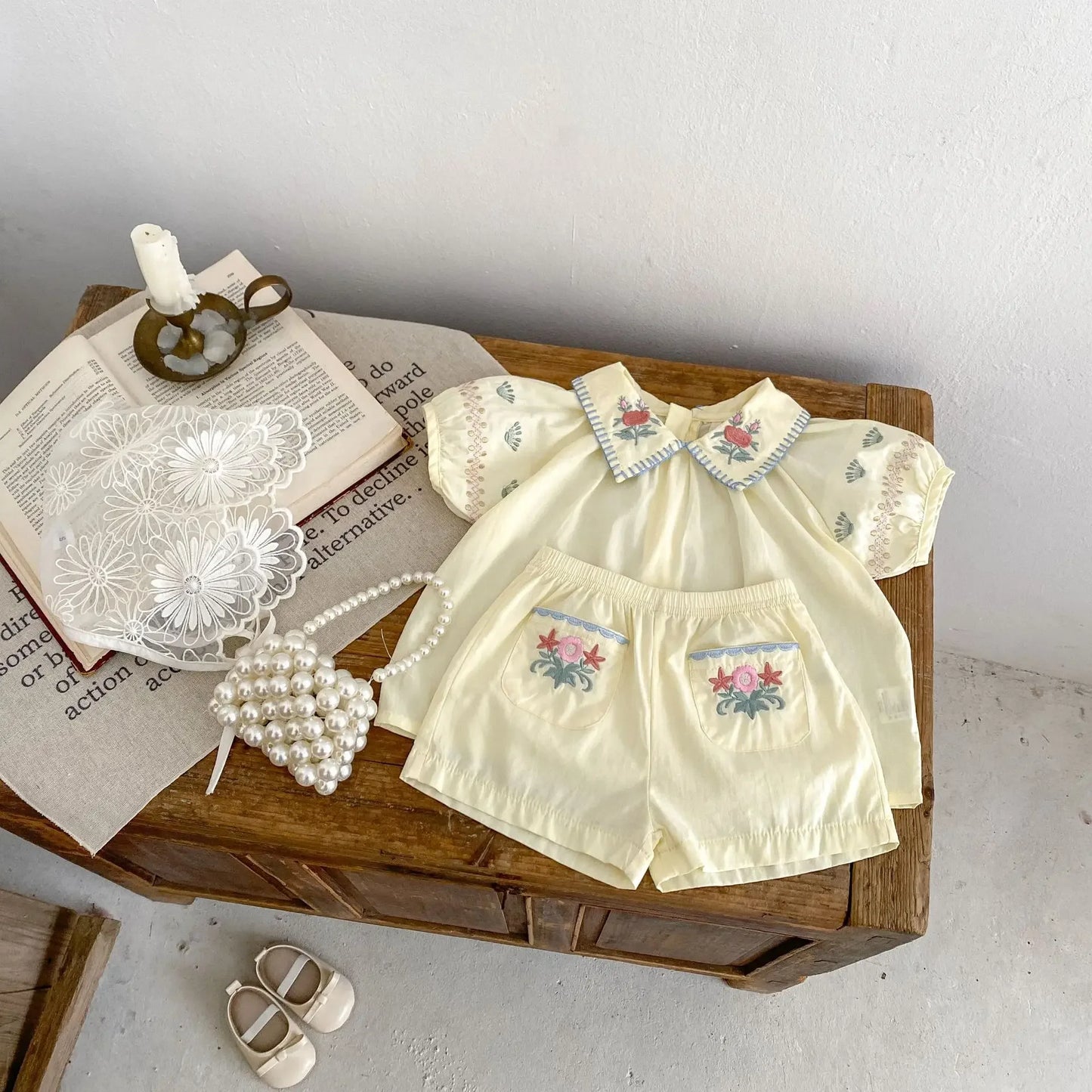 Ivory Floral Embroidery Collar Set