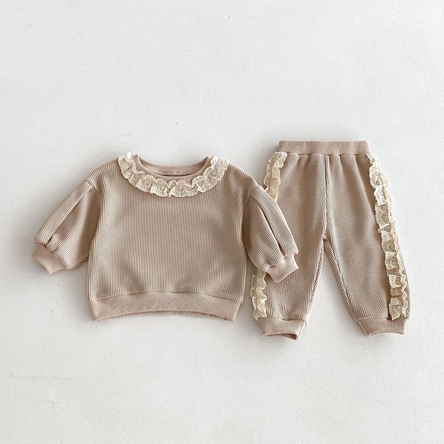 Sweet Lace Waffle Knit Sweatsuit Set