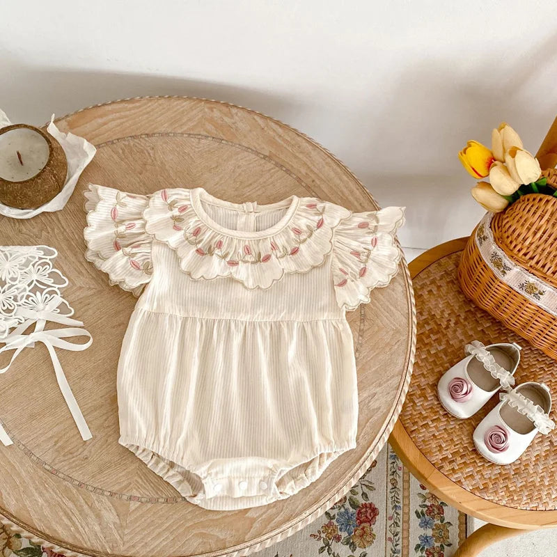 Floral Embroidery Triangular Romper