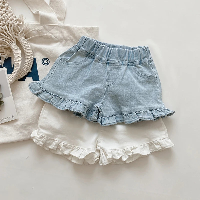 Elastic Waist Ruffle Cotton Shorts