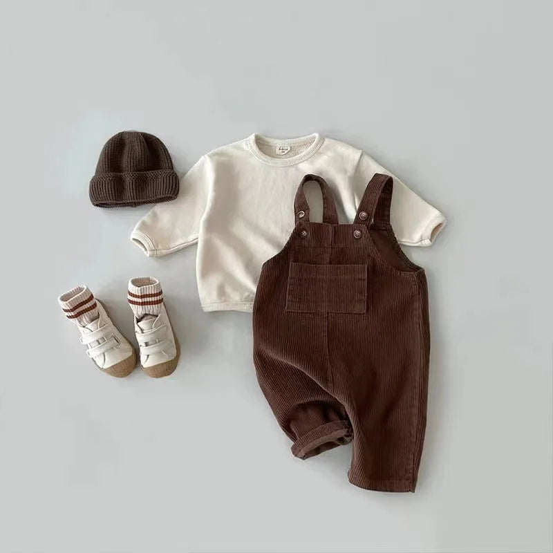 Solid Corduroy Suspender Jumpsuit