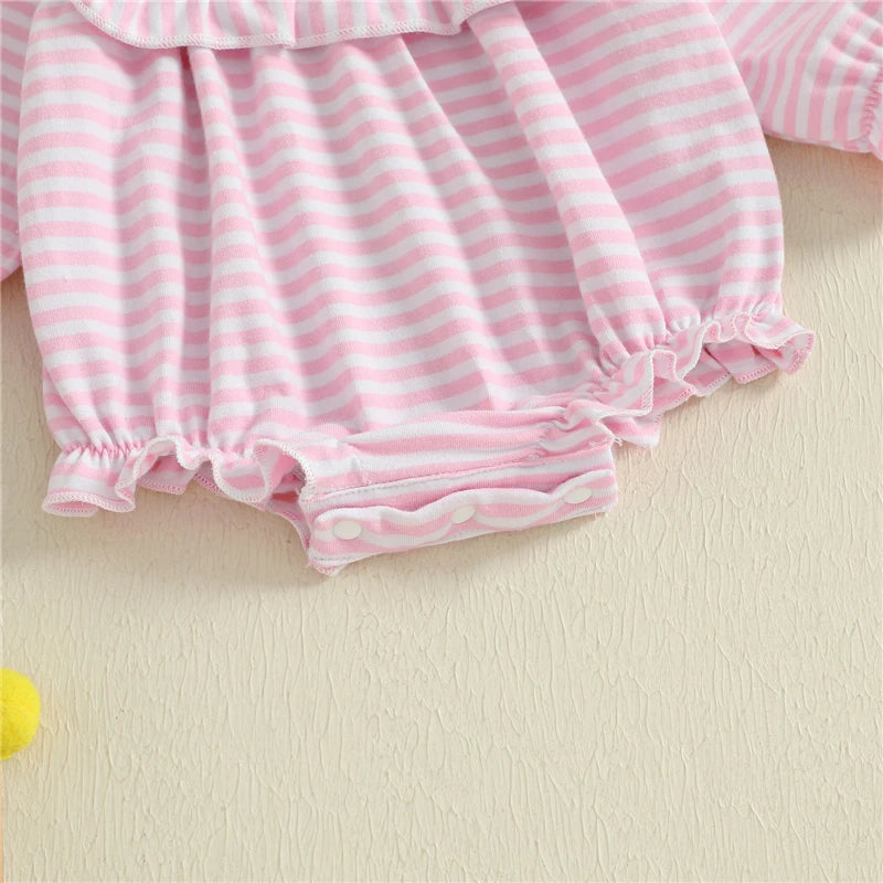 Doll Collar Bow Embroidery Striped Romper