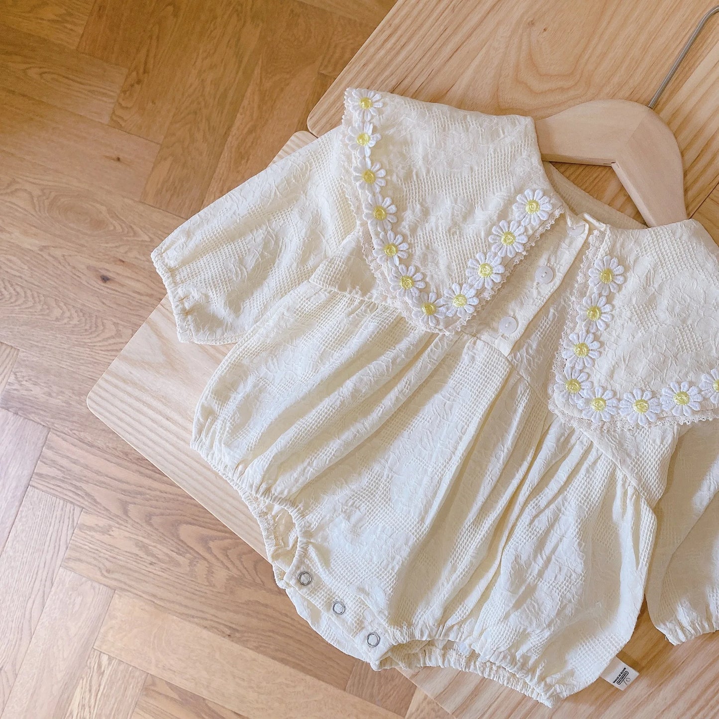 Daisy Embroidery Big Collar Romper and Hat