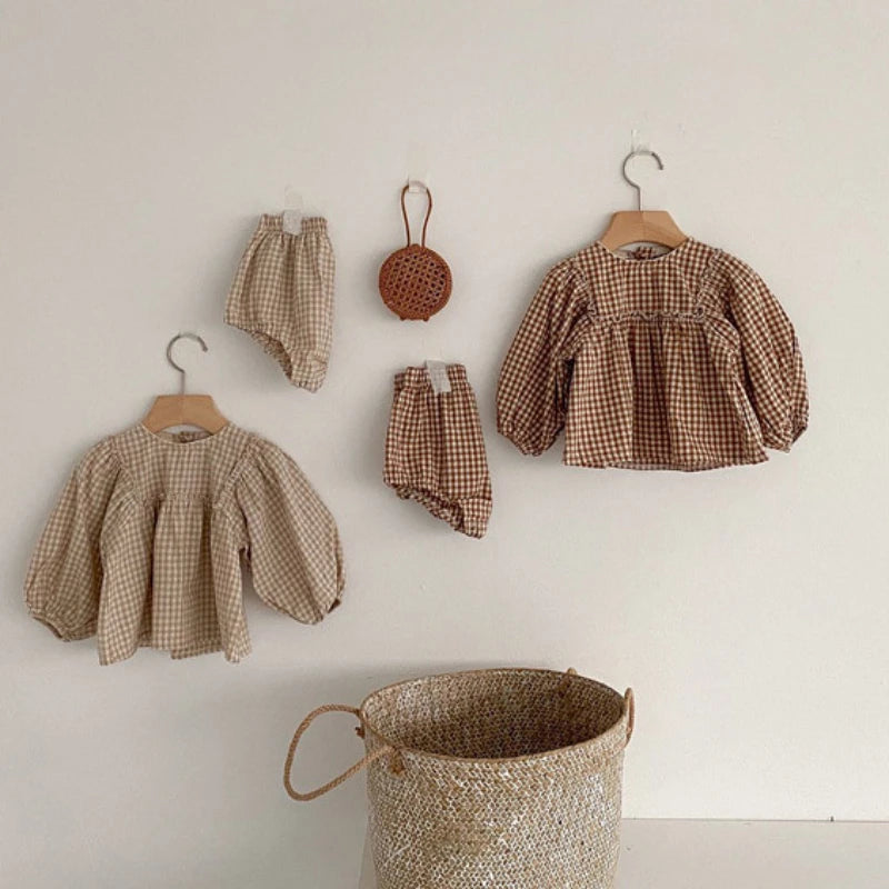 Cotton Plaid Blouse Set