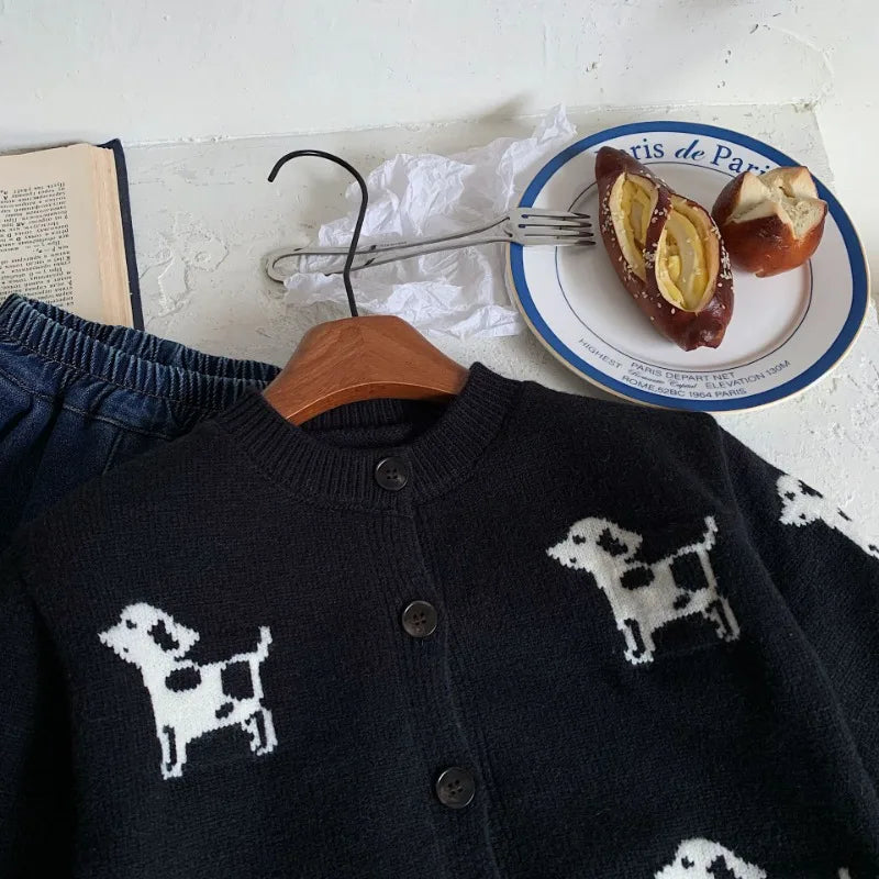 Boys Black Dog Knit Cardigan