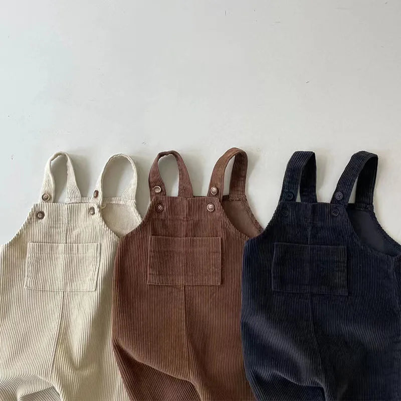 Solid Corduroy Suspender Jumpsuit