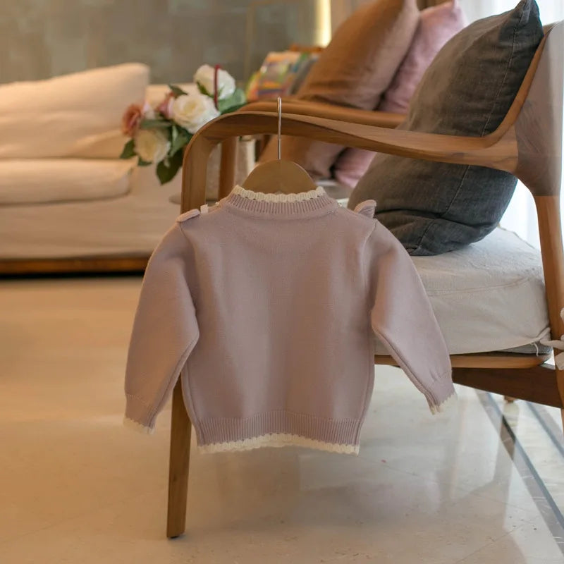 Pearl Knit Bow Collar Cardigan