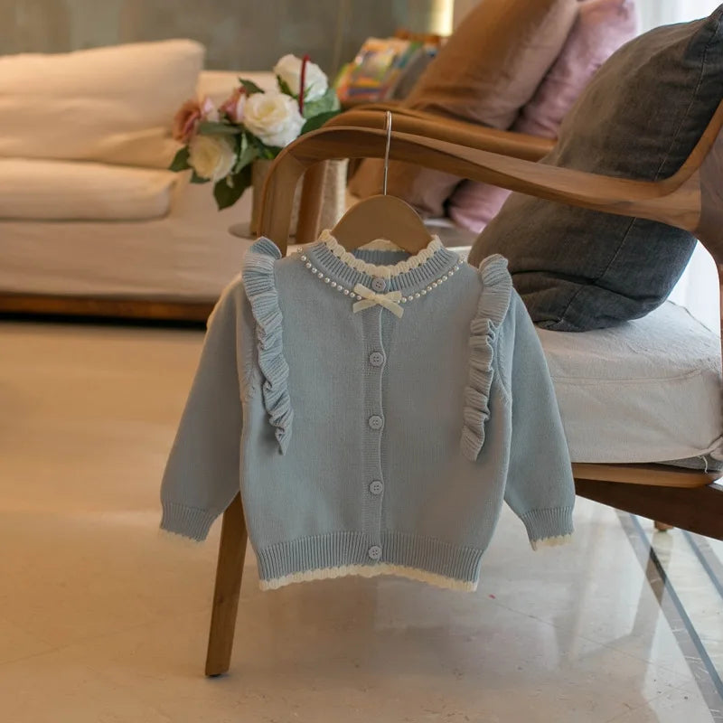 Pearl Knit Bow Collar Cardigan