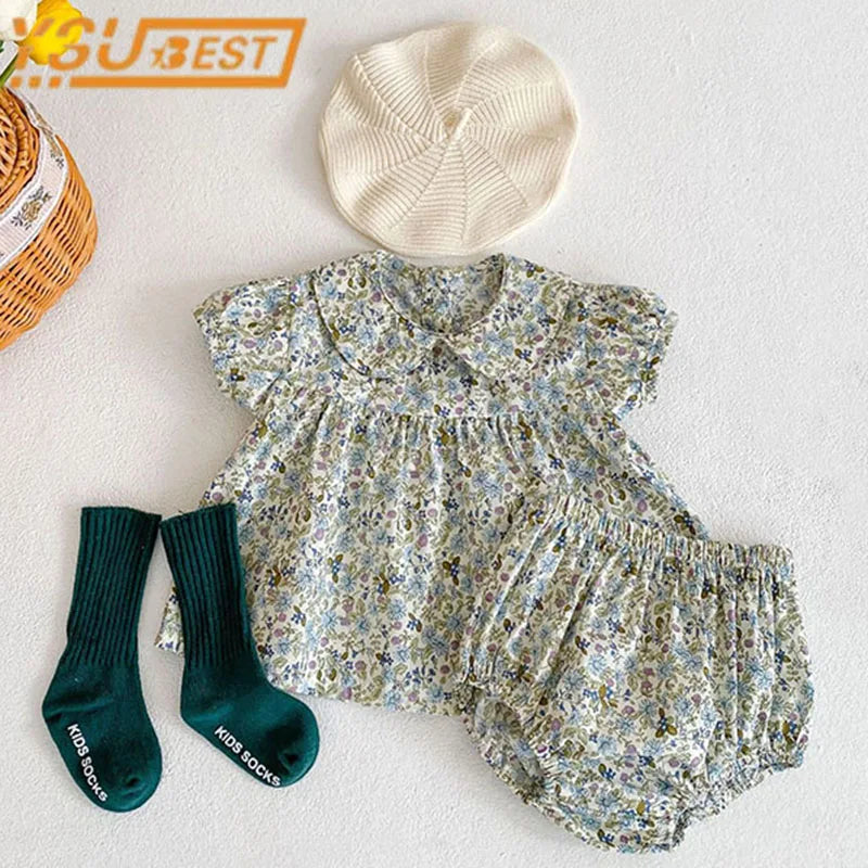 Girls Floral Short Sleeve Set