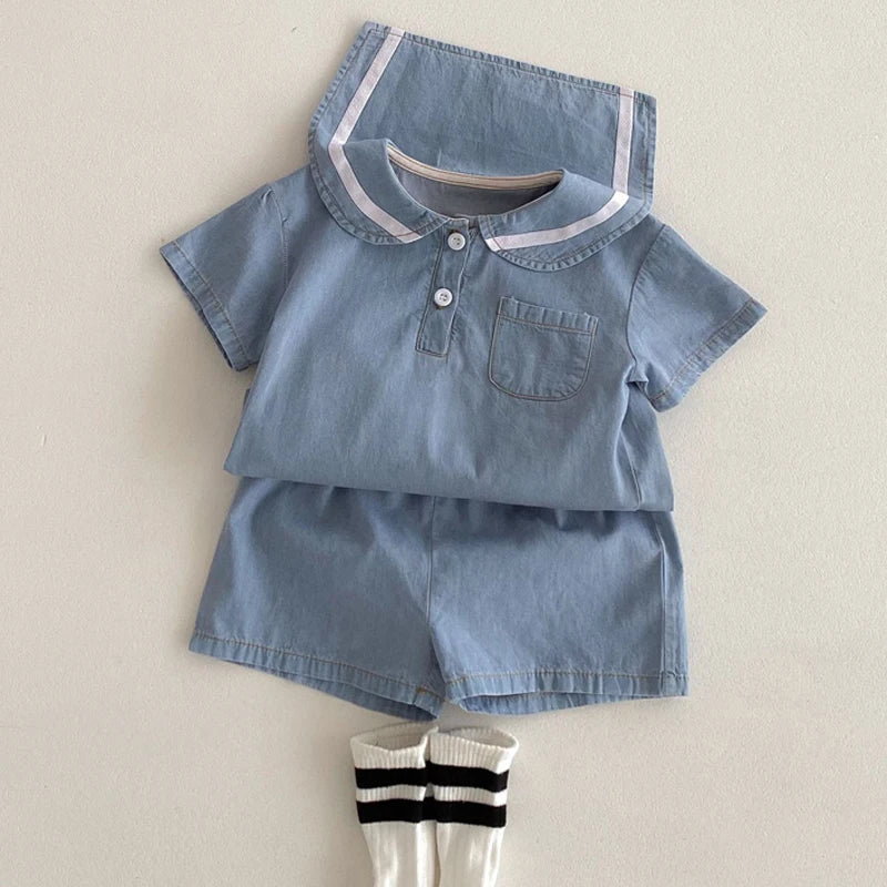 Collared Denim Set