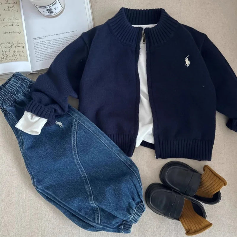 Woolen Knit Cotton Zipper Cardigan