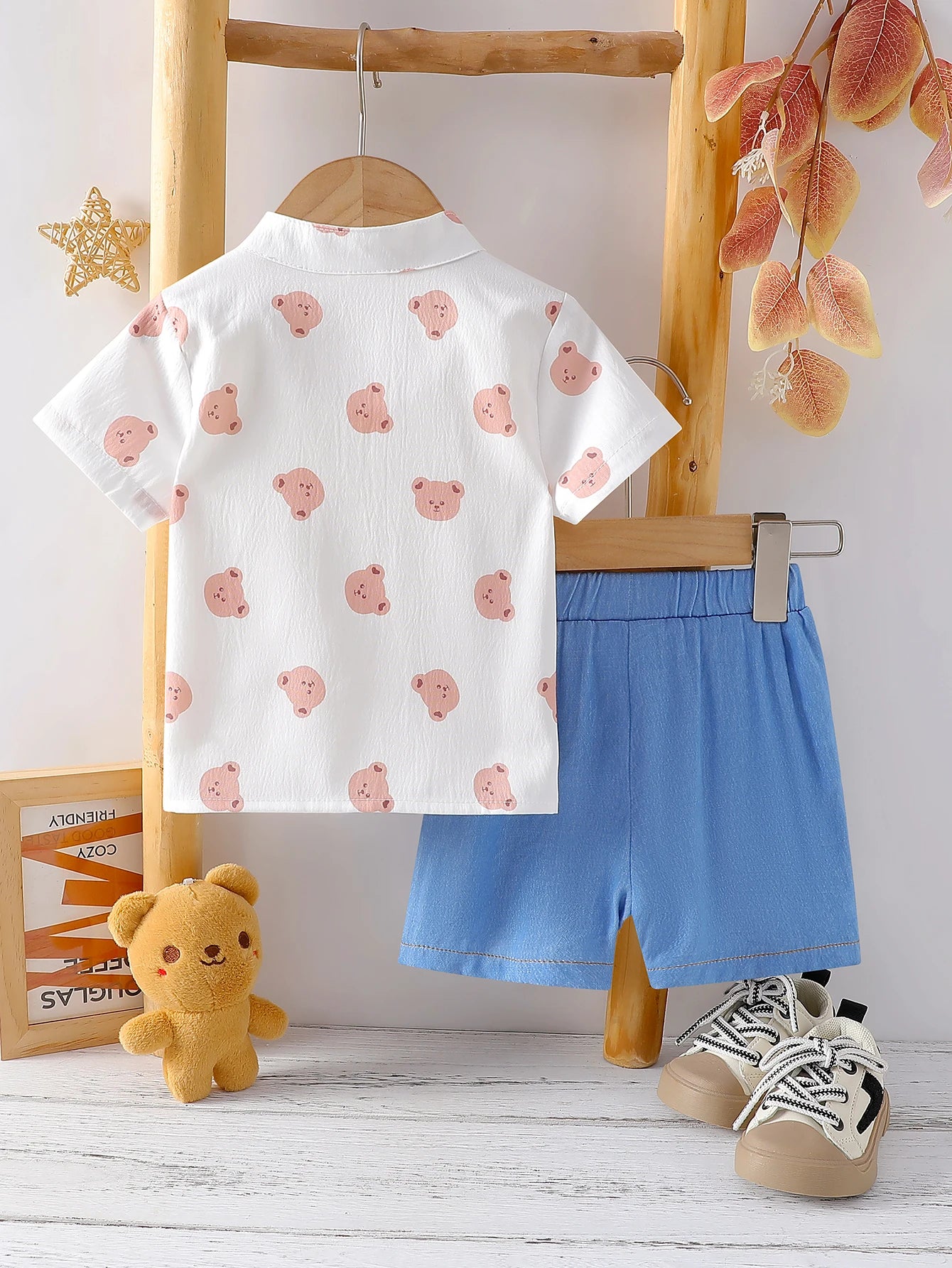 Bear Print Button Down Set