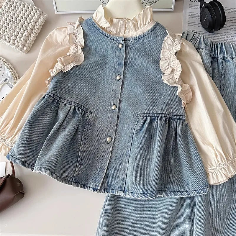 Girls Cowboy Vest Wide Leg Pants Set