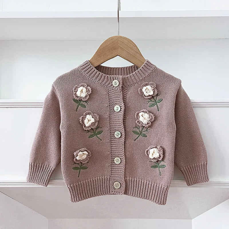 Floral Embroidery Patch Cotton Knit Cardigan