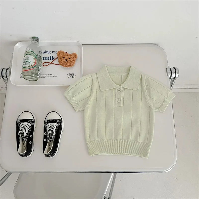 Knitted Collar Button Down T-shirt
