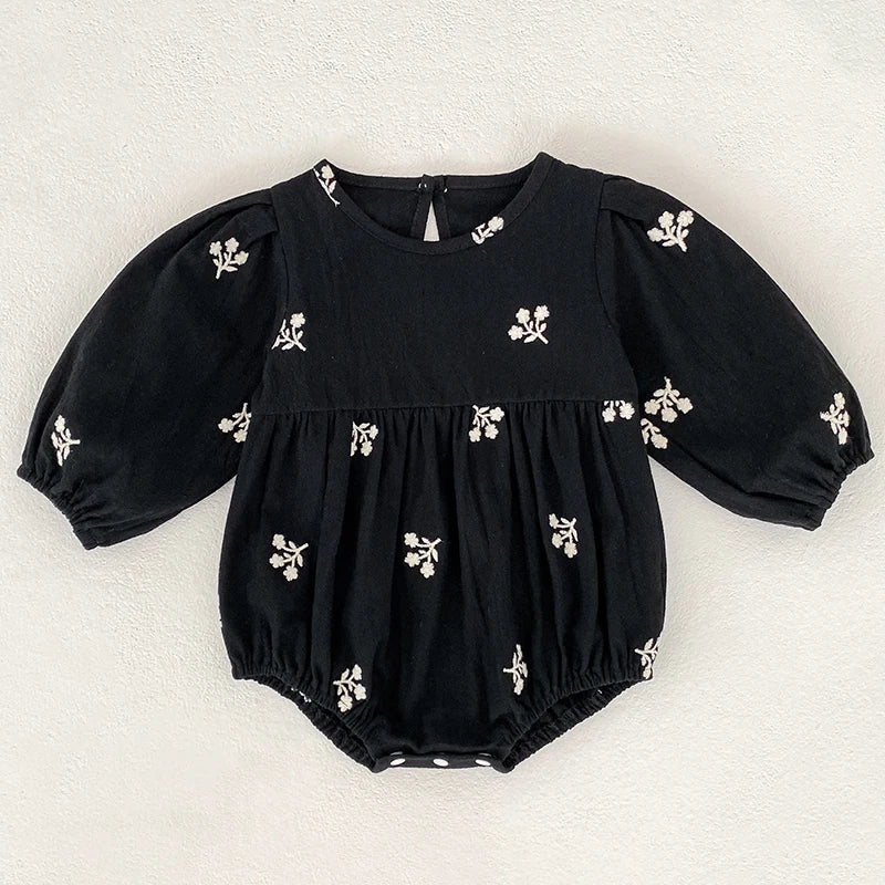 Floral Leaf Embroidery Romper