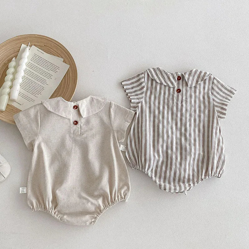 Striped Button Collar Romper