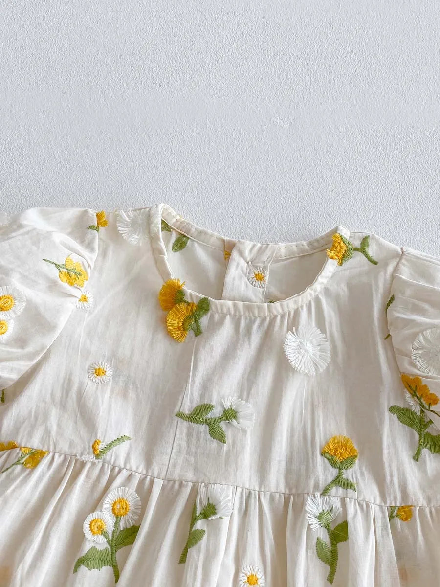 Yellow Small Floral Embroidery Romper
