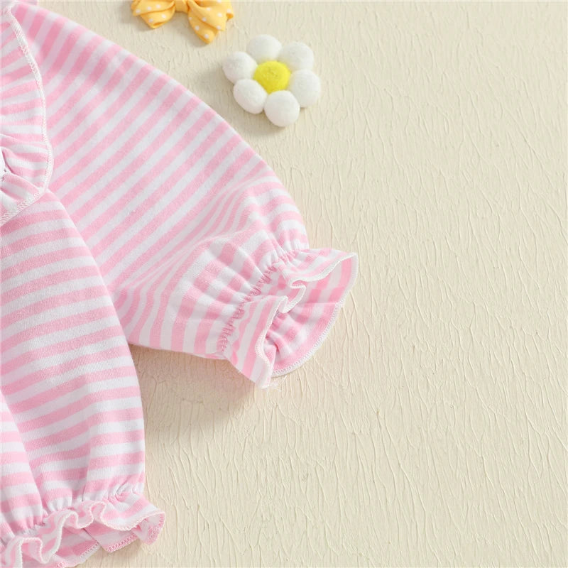 Doll Collar Bow Embroidery Striped Romper