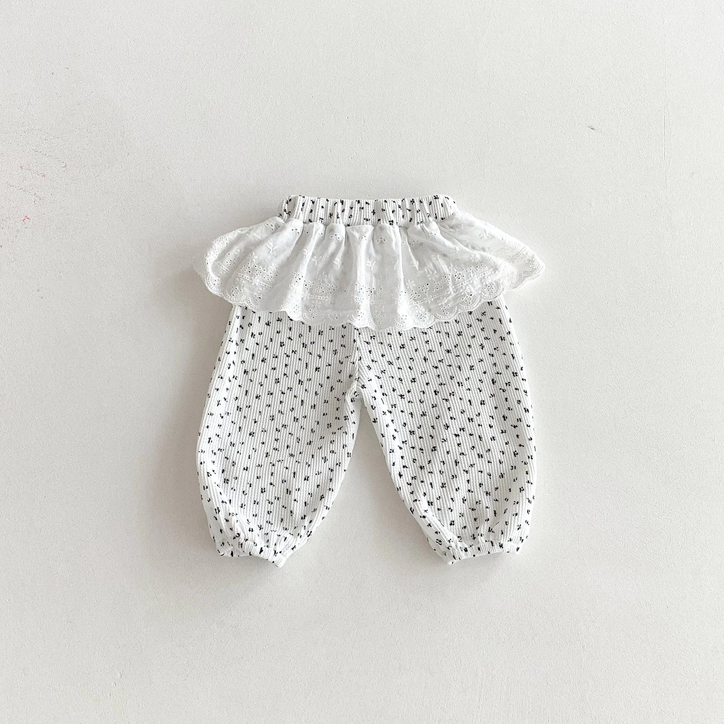 Floral Embroidery Laced Pants