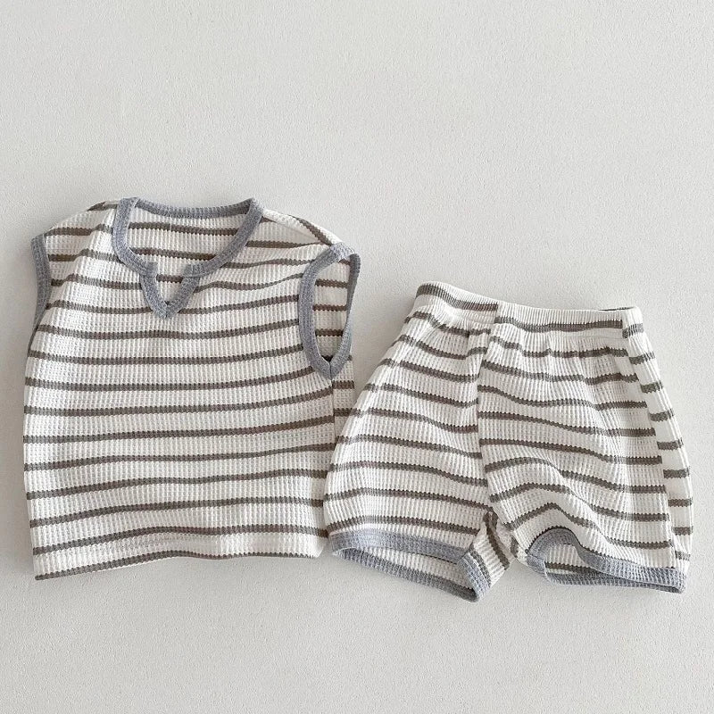Ribbed Striped Vest Set