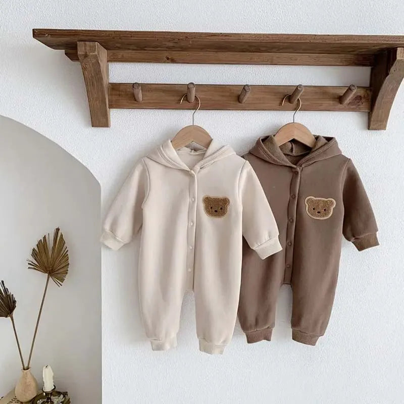 Cartoon Bear Cotton Hooded Jumpsuit