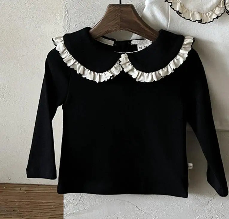 Black Peter Pan Ruffled Collar Shirt