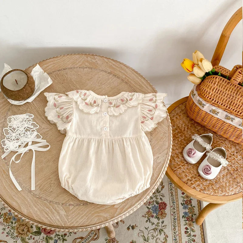Floral Embroidery Triangular Romper