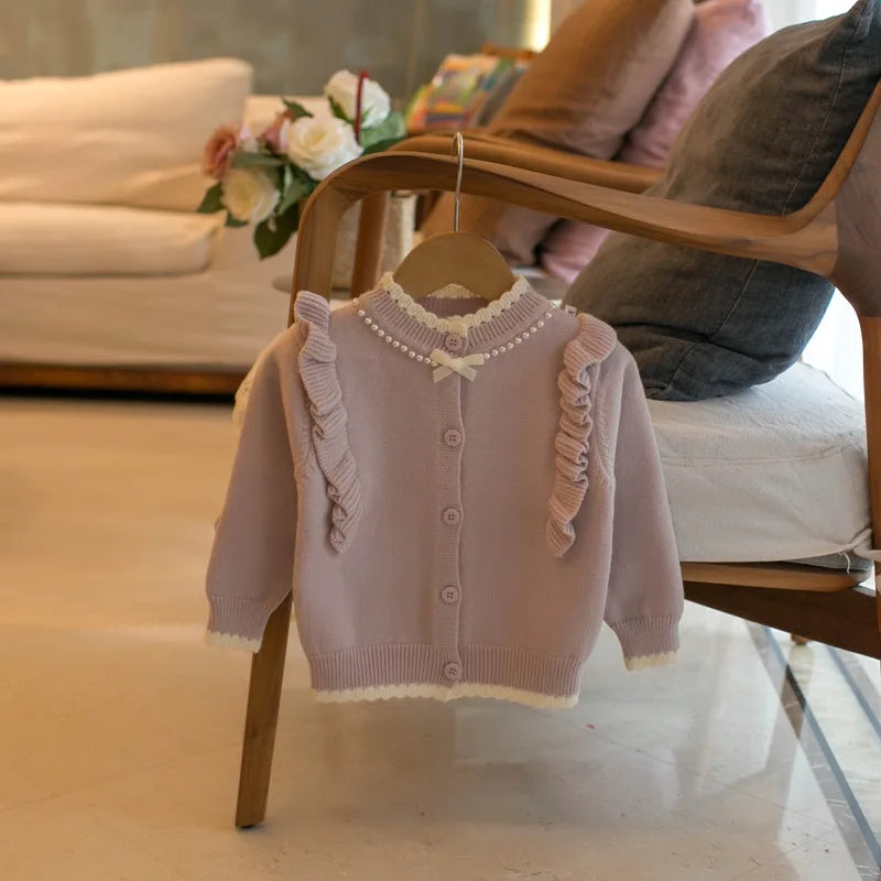 Pearl Knit Bow Collar Cardigan