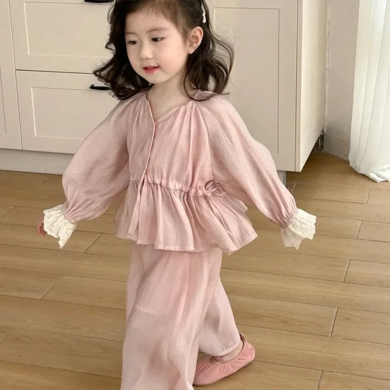 Girls Western Style Wide Leg Pants Set