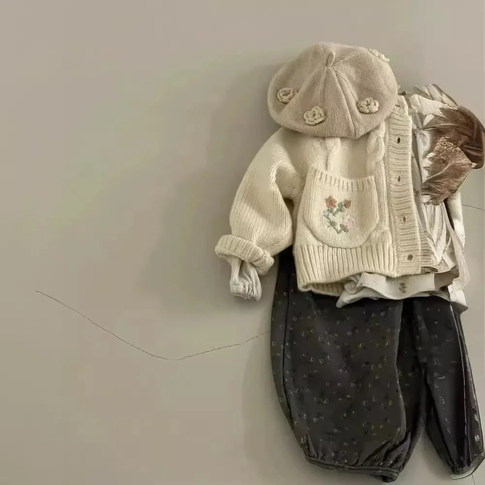 Girls Knitted Small Floral Cardigan