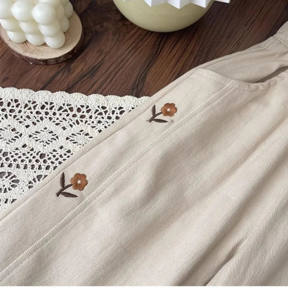 Cotton Brown Floral Embroidery Pants