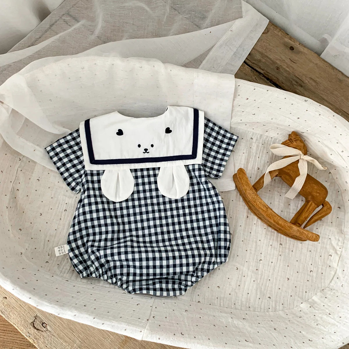 Plaid Bear Cotton Romper