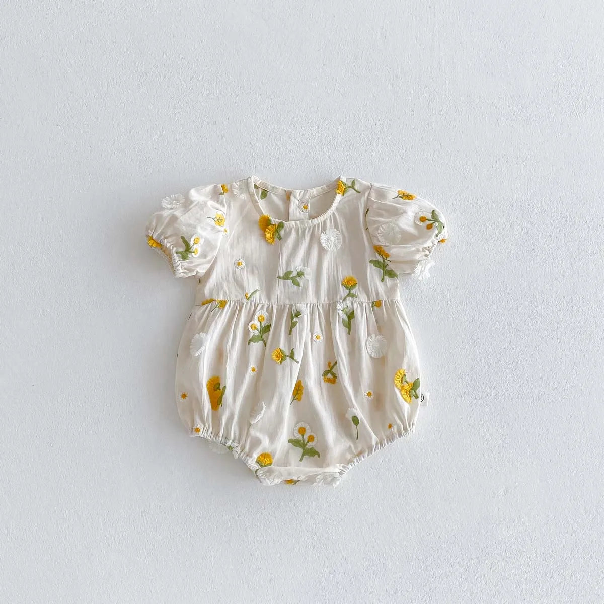 Yellow Small Floral Embroidery Romper