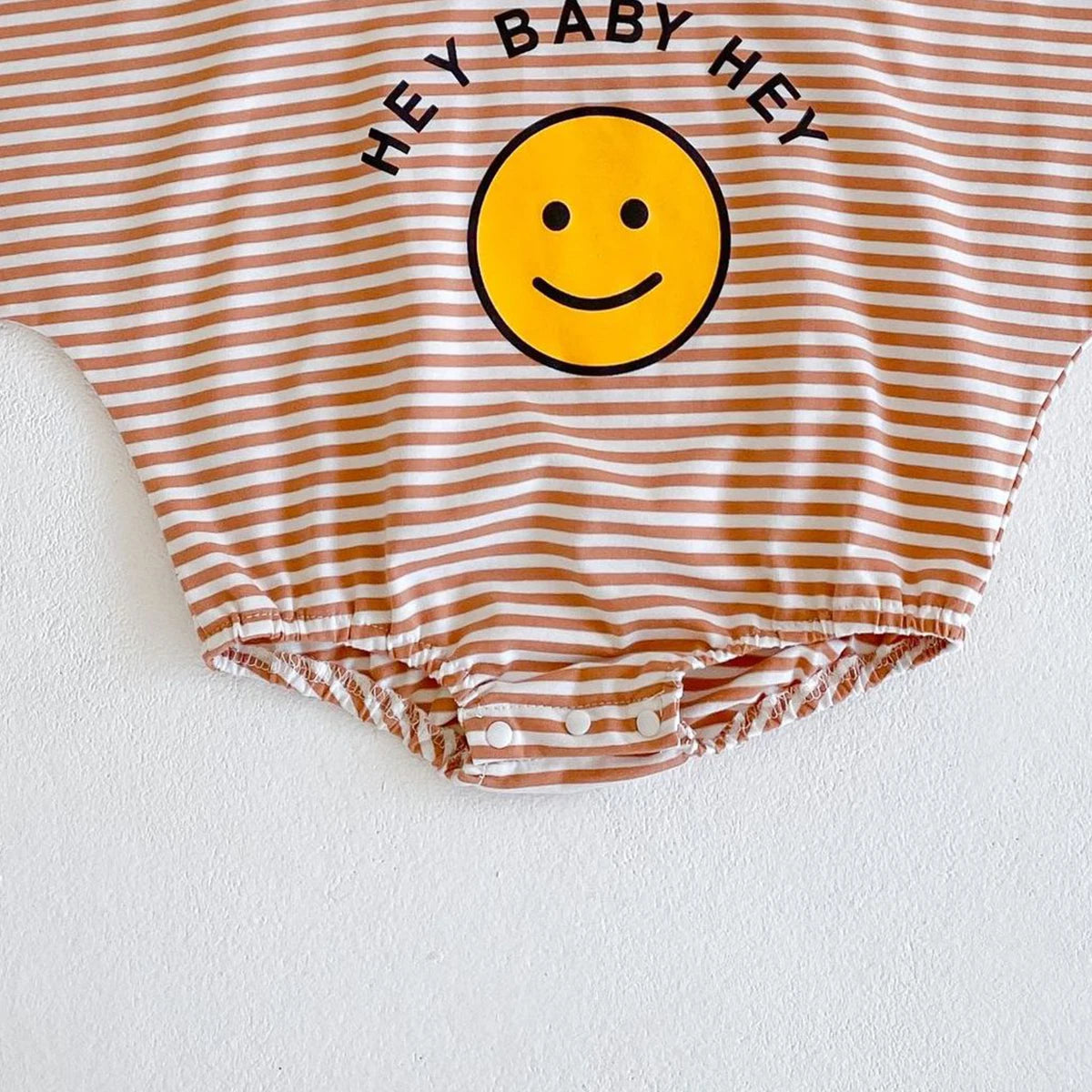 Smiley Face Printed Striped Cotton Romper