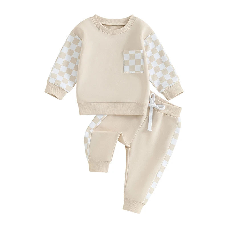 Checker Print Drawstring Sweatsuit Set