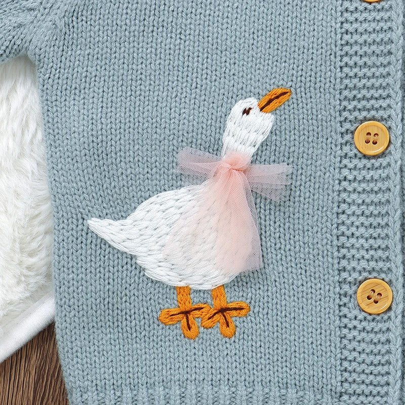 Goose Bow Embroidery Knit Cardigan