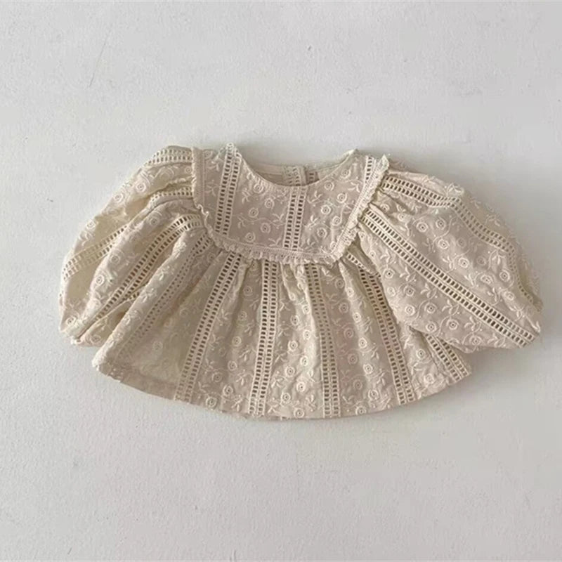 Lace Puff Sleeve Ruched Blouse