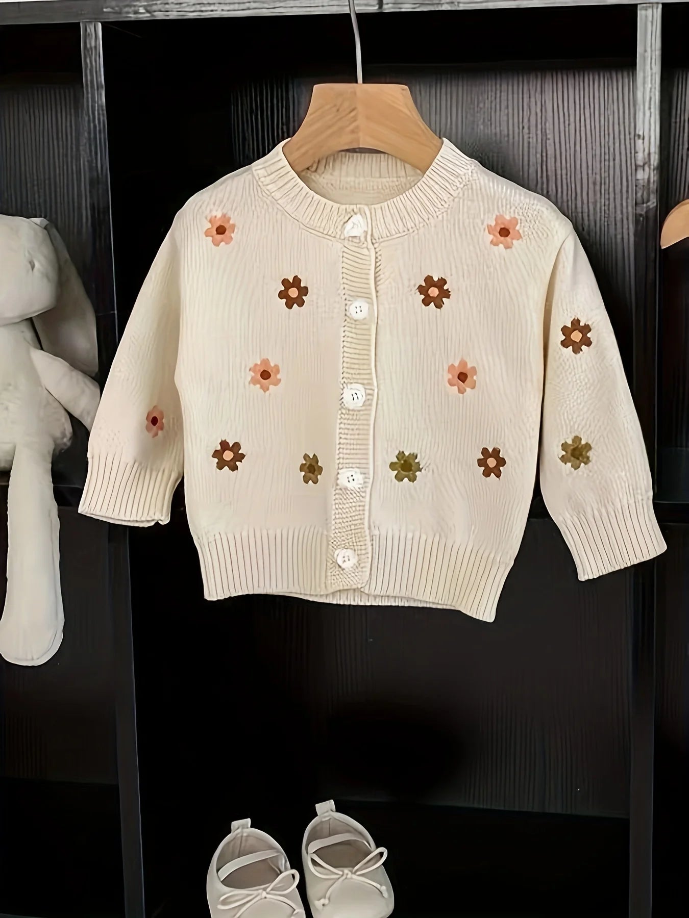Fall Floral Embroidery Knit Cardigan