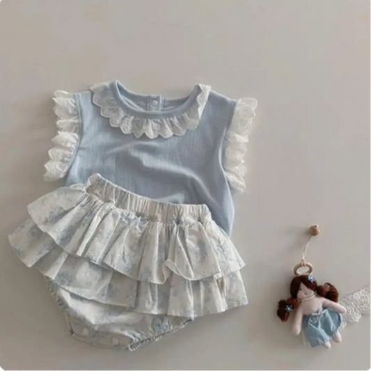 Sky Blue Floral Laced Set