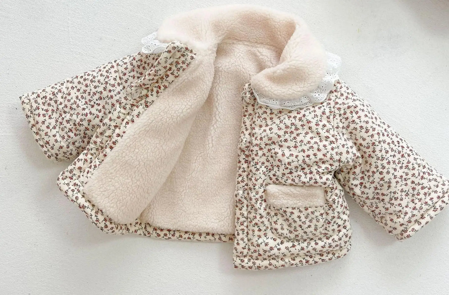 Floral Ruffled Lace Collar Thick Cotton Coat