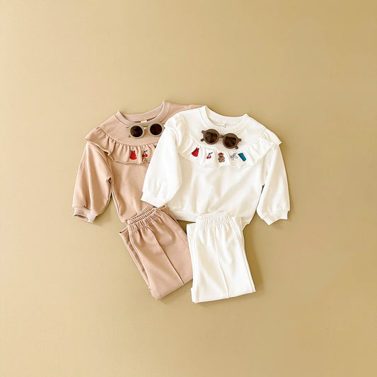 Embroidery Wide Leg Flounce Set