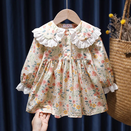 Girls Floral Peter Pan Collar Dress