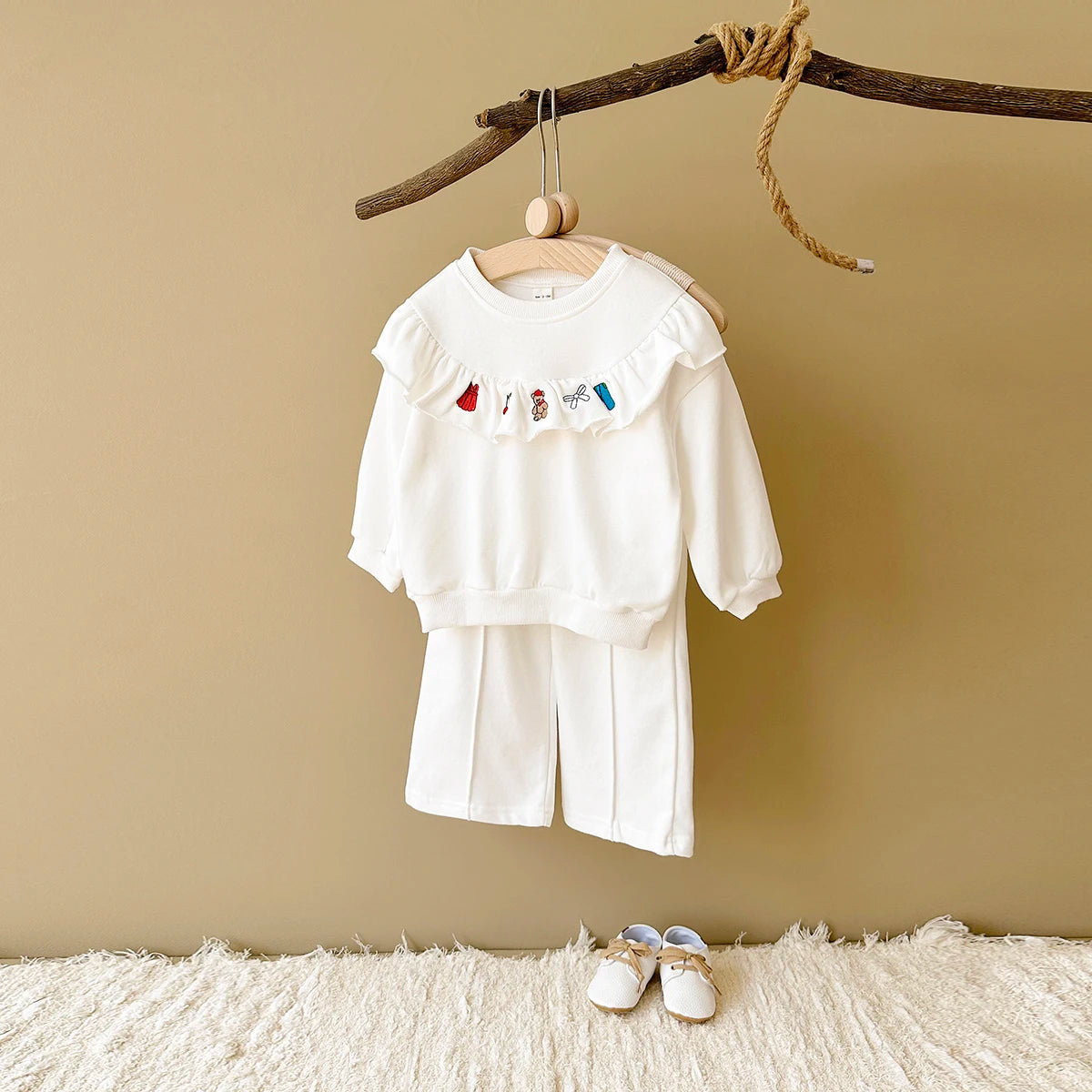 Embroidery Wide Leg Flounce Set