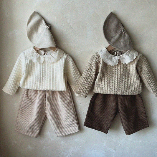 Thick Lace Collar Ribbed Knit Shirt