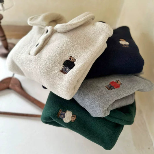 Bear Embroidery Polo Velvet Sweater