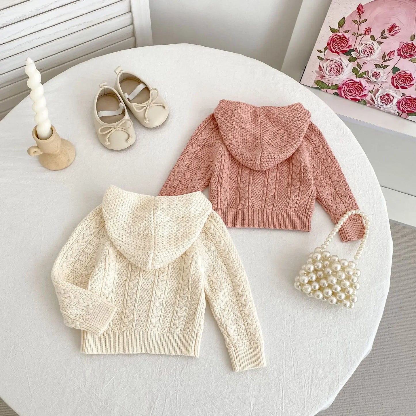 Cotton Cable Knit Hooded Cardigan