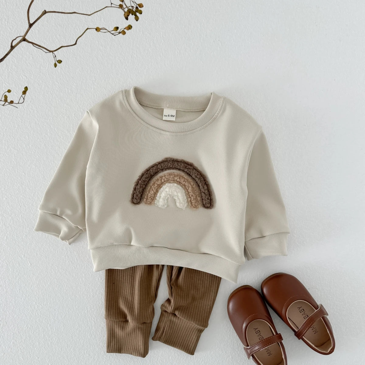 Brown Rainbow Ribbed Knit Set