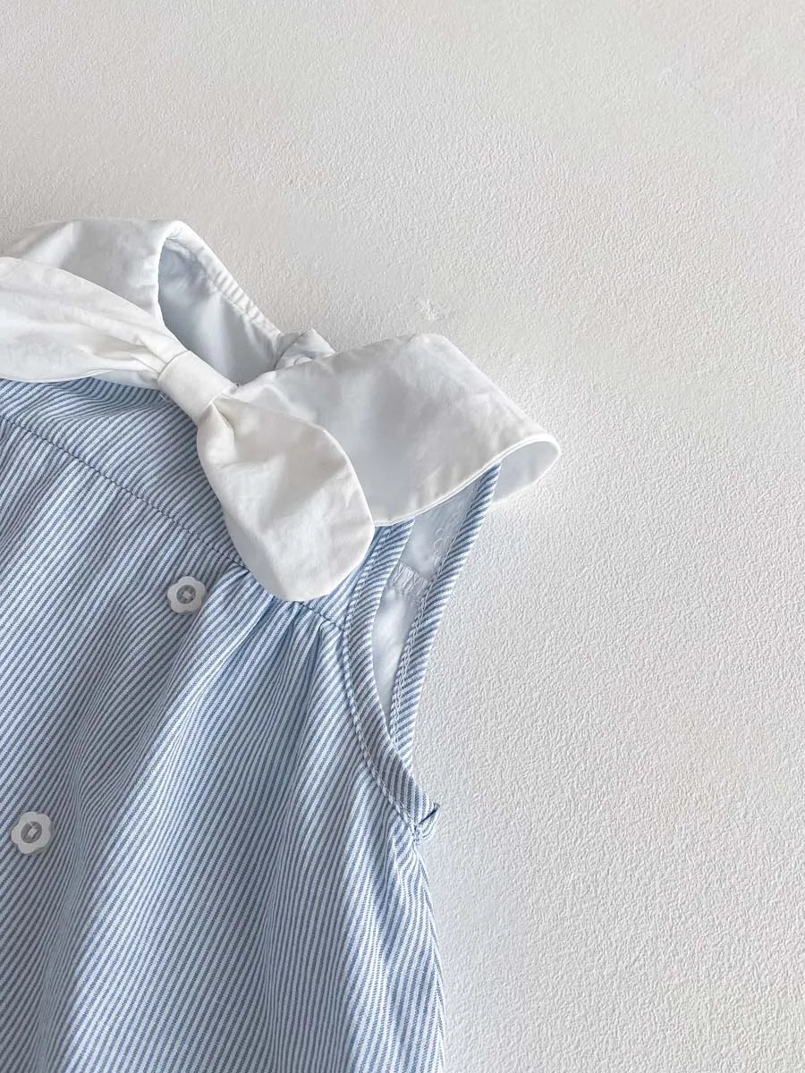 Navy Collar Bow Striped Dress